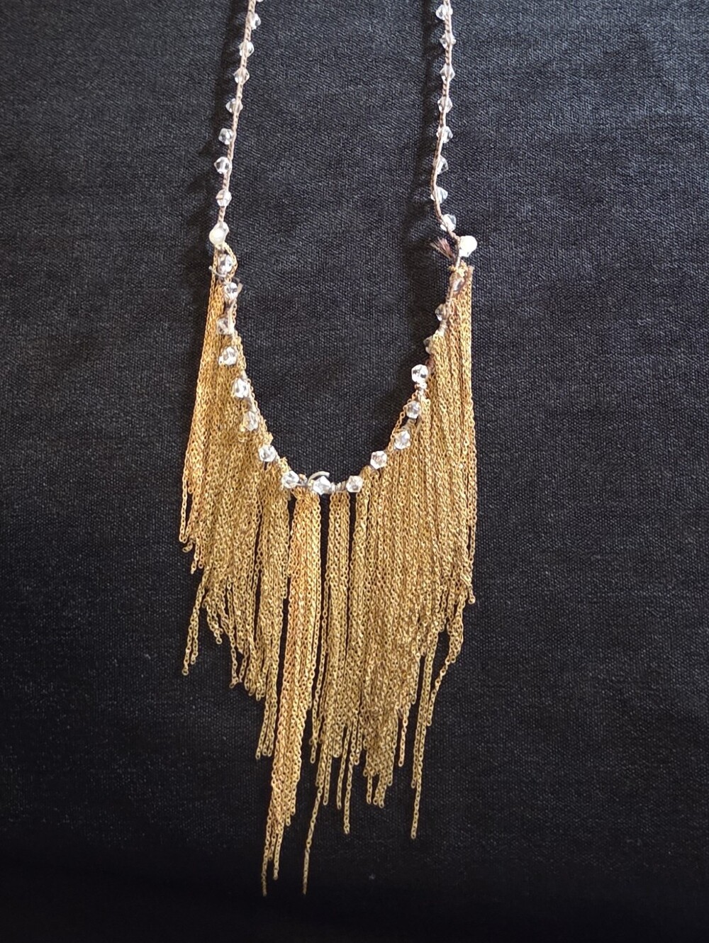 On u Golden Vintage Gold Chain Waterfall Czech Glass Beads 30" Necklace